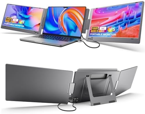 KYY Laptop Screen Extender 14'' FHD 1080P USB-C Portable Monitor IPS Computer Monitor Dual Monitor for Triple Screen for 12-16 Laptop (Mac Wins Android) Driver Need
