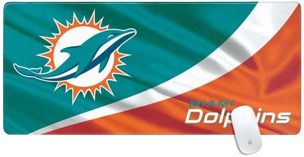 Skinit Extra Large Gaming Mouse Pad - Officially Licensed Miami Dolphins Design with Stitched Edges Waterproof Non-Slip Rubber Base Desk Mat for Keyboard &amp Mouse 35.75 x 15.4 inches