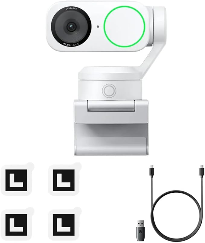 Insta360 Link 2（White）- PTZ 4K Webcam for PC/Mac 1/2 Sensor AI Tracking HDR AI Noise-Canceling Mic Gesture Control for Streaming Video Calls Gaming Works with Zoom Teams Twitch &amp More