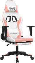 vidaXL Massage Gaming Chair for Adult Reclining Computer Chair with Footrest and Headrest Height Adjustable Office Chair with 360°-Swivel Castors White and Pink Faux Leather