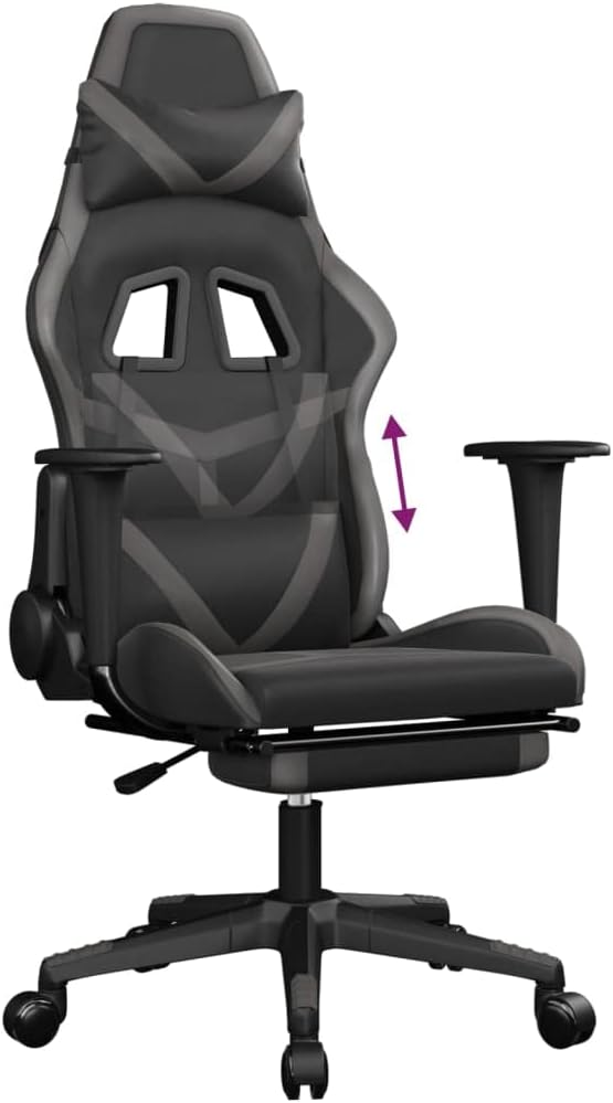 Faux Leather Gaming Chair with FootrestComputer Game ChairOffice ChairErgonomic Desk Chair PC Gaming Chair for Adults Teens(Black&ampGray)