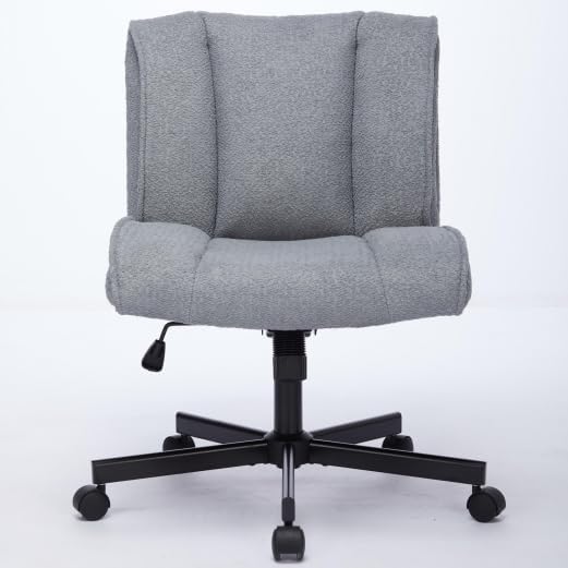 DHAEY Armless Office Chair Cross Legged Office Desk Chair No Wheels Fabric Padded Modern Swivel Height Adjustable Mid Back Wide Seat Computer Task Vanity Chair for Home Office Easy Assembly Gray