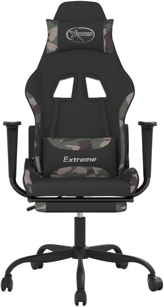 Massage Office Gaming Chair with Footrest Fabric Massage Office Chair Ergonomic Desk Chair Rolling Swivel Adjustable PC Computer Chair for Women Adults Girls(Black&ampCamouflage) -AA