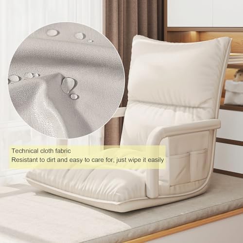 Floor Chair Folding Lazy Sofa Bed 6-Way Adjustable Floor Chair Chaise Lounge with Armrest Padded Gaming Recliner Chair for Reading Living Room Bedroom Indoor (Color: Beige Size