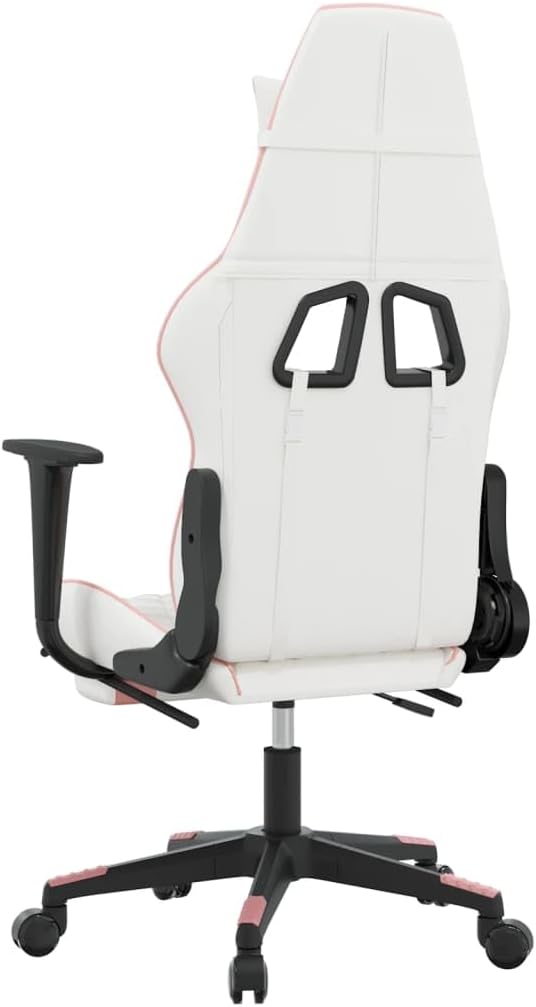 YAFF Massage Gaming Chair with Footrest White&ampPink Faux Leather(Pink)