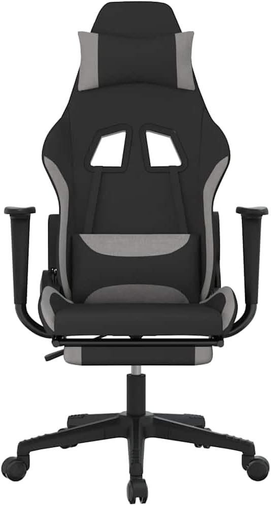 Ergonomic Gaming Chair with Massage Adjustable Height Gel Seat Cushion Footrest Black and Grey Polyester for Computer Office Gamer