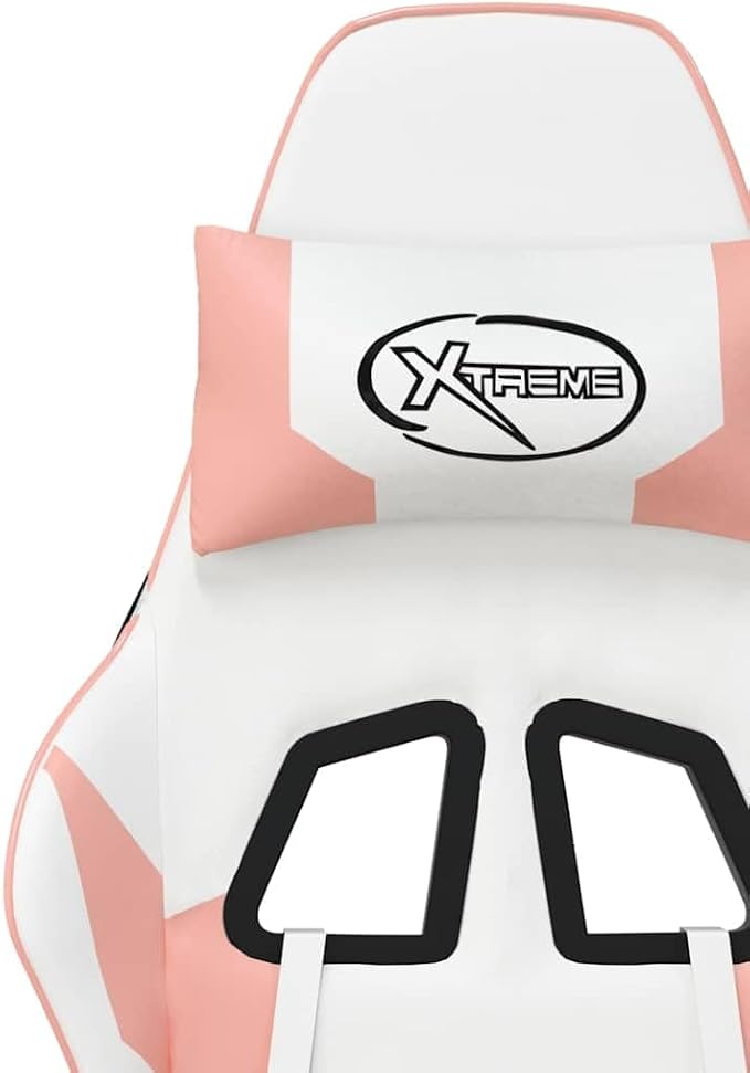 vidaXL Massage Gaming Chair for Adult Reclining Computer Chair with Footrest and Headrest Height Adjustable Office Chair with 360°-Swivel Castors White and Pink Faux Leather
