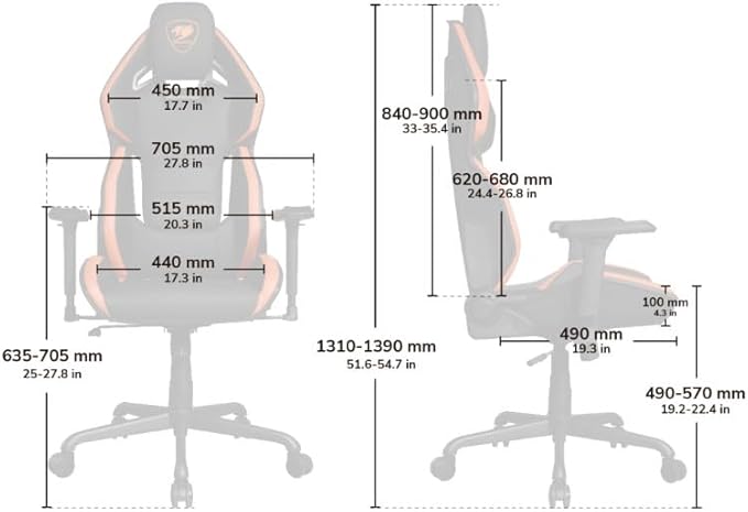Cougar Hotrod Ergonomic and Comfortable Gaming Chair with Head and Lumbar Support Steel Frame and Base Reclining Backrest Tilt Mechanism Premium Hyper-Dura Leatherette 3D Armrest BK/Orange