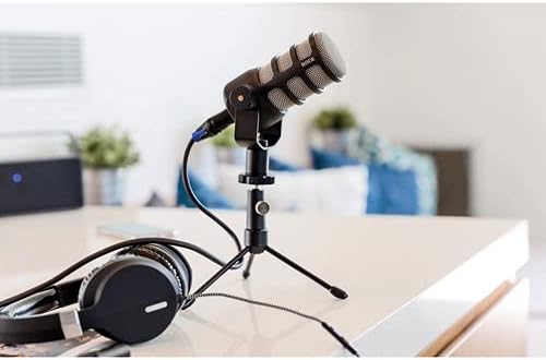 Rode PodMic Dynamic Podcasting Microphones (Pair) with Tripod Desktop Microphone Stands Rode NTH-100 Professional Closed-Back Over Ear Headphones XLR Cables and StreamEye Polishing Cloth