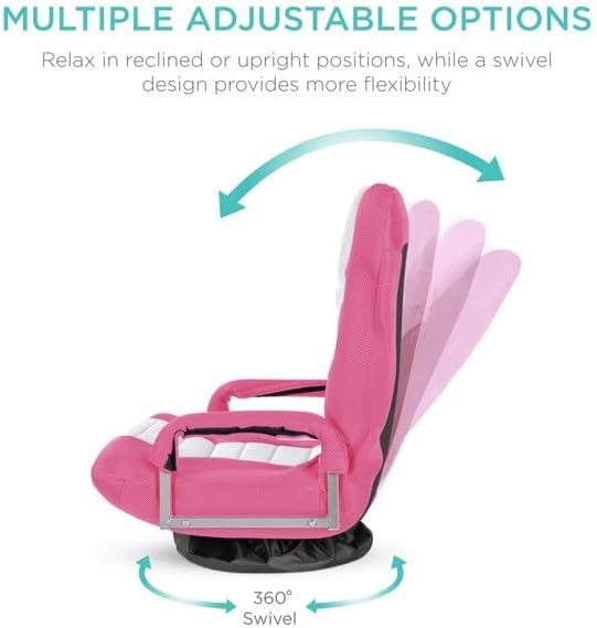 Lumbar Support Gaming Floor Chair 30'' H x 22'' W x 22.5'' D (Pink/White)