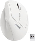Philips Ergonomic Mouse - Vertical Mouse with 800/1200/1600 Adjustable DPI 6 Silent Buttons Auto Power SavingLight Weight2.4GHz Wireless Mouse for LaptopDesktop PC- White