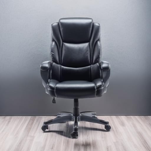 Staples Mcallum Ergonomic Manager &amp Executive Office Chair Task Desk Swivel Chair with Wheels Adjustable Height Bonded Leather Black