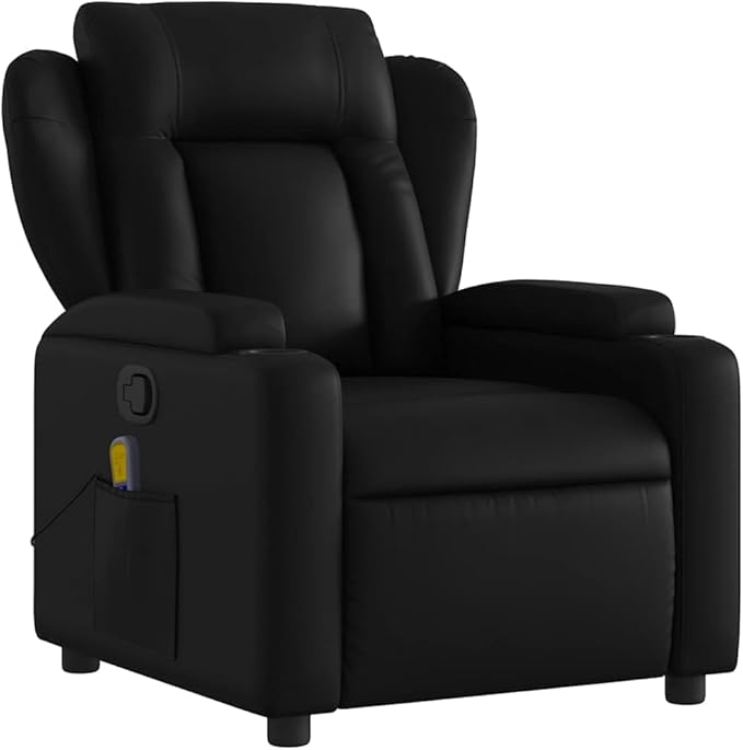 vidaXL Adjustable Massage Recliner Chair in Black Faux Leather for Indoor Comfort with Reclining Function and Armrest Support Modern Single Sofa Home Ergonomic Recline Theater