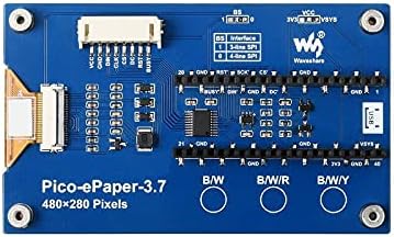 waveshare TOP1 3.7inch E-Paper E-Ink Display Module for Raspberry Pi Pico 480×280 Resolution Screen Black/White Monitor with SPI Interface Supports Raspberry Pi/Jetson Nano/STM32