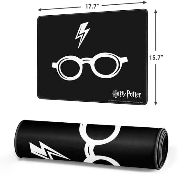 Skinit Medium Gaming Mouse Pad - Officially Licensed Harry Potter Scar and Glasses Design with Stitched Edges Waterproof Non-Slip Rubber Base Desk Mat for Keyboard &amp Mouse 17.7 x 15.75 inche