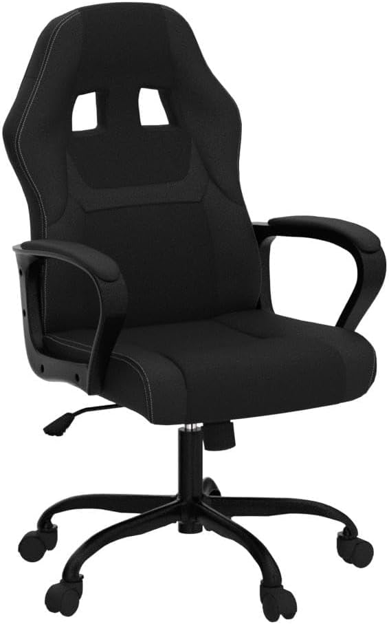 Executive PC Gaming Chair with Lumbar Support &amp Headrest - Ergonomic Leather Racer Task Chair for Home Office Gaming Room - Heavy Duty &amp Comfortable (Black)