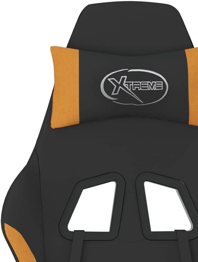 Ergonomic Massage Gaming Chair with Adjustable Footrest and Tilt Function in Black and Orange Fabric for Office and Home Use