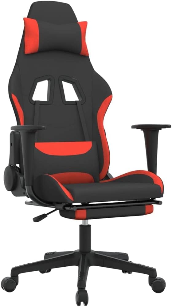 Gaming Chair with Footrest Ergonomic Office Chair Computer Chair with Footrest and Lumbar Support Height Adjustable Game Chair with 360°Swivel Seat Black and Red Fabric -AA