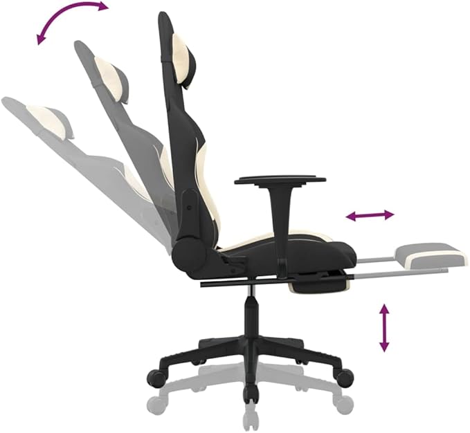 Gaming Chair with Footrest Black and Cream Fabric