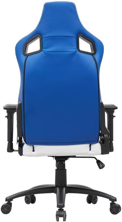Furniture of America Singe Faux Leather Adjustable Gaming Chair in White &amp Blue