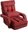 Folding Lazy Sofa Floor Chair Aprox Sofa Lounger Bed Padded Gaming Chair with Armrests and Pillow for Living Room Games &amp Reading (Red)