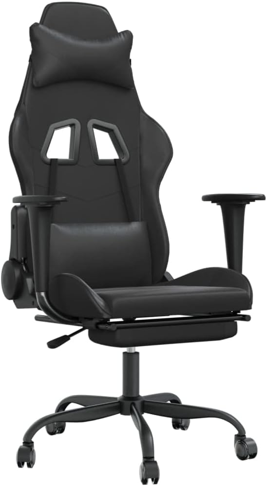 Gaming Chair with FootrestFaux Leather Computer Game ChairOffice ChairErgonomic Desk Chair PC Gaming Chair for Adults Teens(Black)