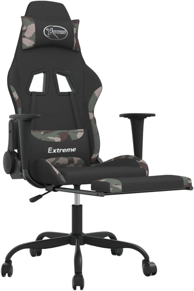Massage Office Gaming Chair with Footrest Fabric Massage Office Chair Ergonomic Desk Chair Rolling Swivel Adjustable PC Computer Chair for Women Adults Girls(Black&ampCamouflage)