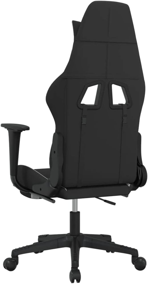 Ergonomic Gaming Chair with Adjustable Armrests Footrest Swivel Function Polyester Fabric Black and White