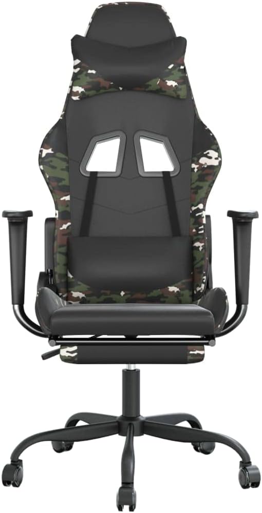 Gaming Chair with Footrest Black and Camouflage Faux Leather (Weight: 36.16 lbs)