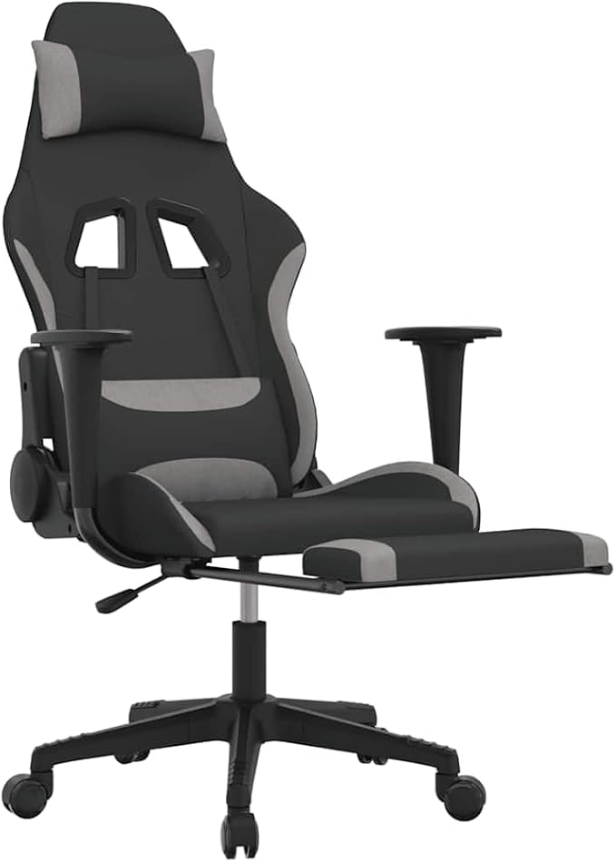 Ergonomic Gaming Chair with Massage Adjustable Height Gel Seat Cushion Footrest Black and Grey Polyester for Computer Office Gamer