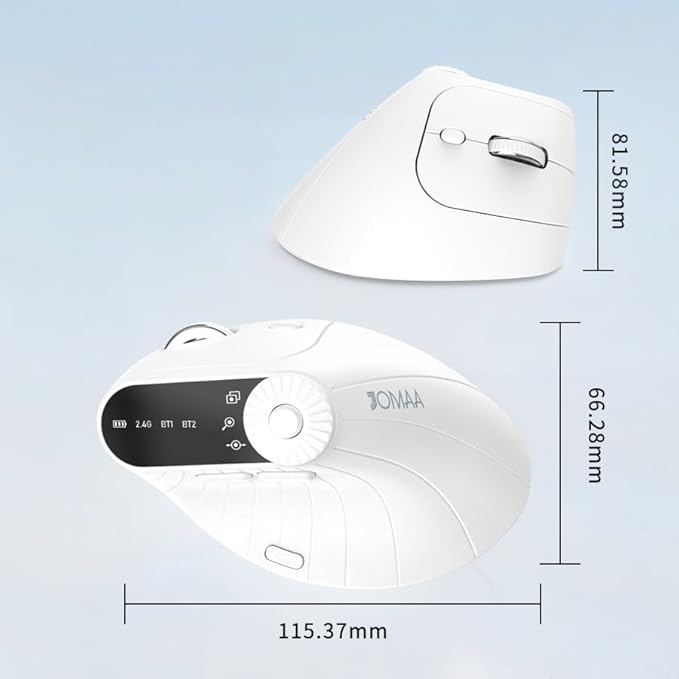 JOMAA Wireless 2.4G &amp Dual Bluetooth Three-Channel Ergonomic Vertical Mouse Adjustable DPI Multi-Function Turntable for PC Laptop MacBook Rechargeable (White)