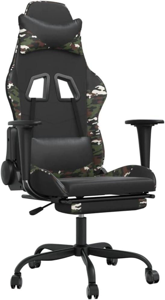 Massage Gaming Chair with FootrestFaux Leather Computer Game ChairMassage Office ChairErgonomic Desk Chair PC Gaming Chair for Adults Teens(Black&ampCamouflage) -AA