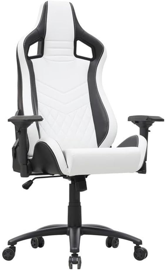 Furniture of America Singe Faux Leather Adjustable Gaming Chair in White &amp Black