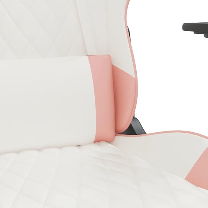 White Pink Faux Leather Gaming Chair Ergonomic Reclining Office Desk Chair with Footrest USB Massage Lumbar Support