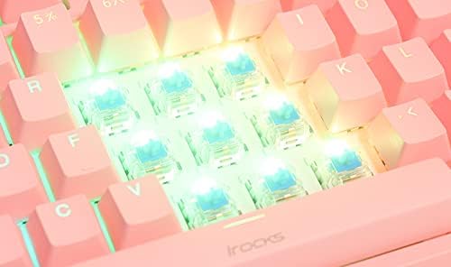 i-rocks K71M RGB Mechanical Gaming Keyboard with Media Control Knob Switches (Brown) 107 Keys w/Full NKRO PBT Keycaps Multimedia Hotkeys Detachable USB-C Cable and Onboard Storage Pink