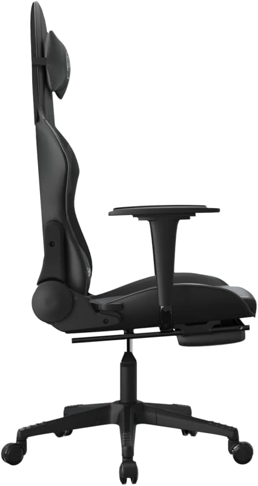 Gaming Office Chair with Footrest Faux Leather Office Chair Ergonomic Desk Chair Rolling Swivel Adjustable PC Computer Chair for Women Adults Girls(Black)