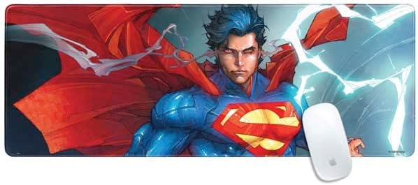 Skinit Large Gaming Mouse Pad - Officially Licensed Superman Heat Vision Design with Stitched Edges Waterproof Non-Slip Rubber Base Desk Mat for Keyboard &amp Mouse 31.5 x 11.8 inches