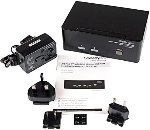 StarTech.com 2 Port KVM Switch - DVI and VGA w/ Audio and USB 2.0 Hub – Dual Monitor / Display / Screen KVM Switch - DVI VGA  TAA (SV231DDVDUA)