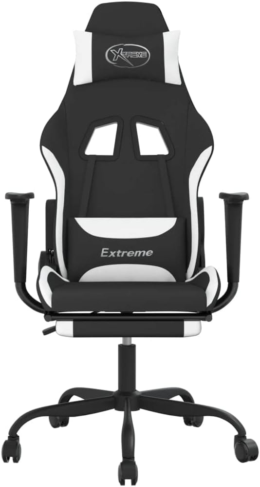 Massage Office Gaming Chair with Footrest Fabric Massage Office Chair Ergonomic Desk Chair Rolling Swivel Adjustable PC Computer Chair for Women Adults Girls(Black&ampWhite)
