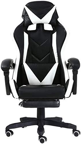 Gaming Chair Computer Chairs Swivel Chair Video Game Chair Elevating Rotary with Footrest Armchair Ergonomics Computer Chair Racing Style with Headrest and Lumbar Suppo(Black White)