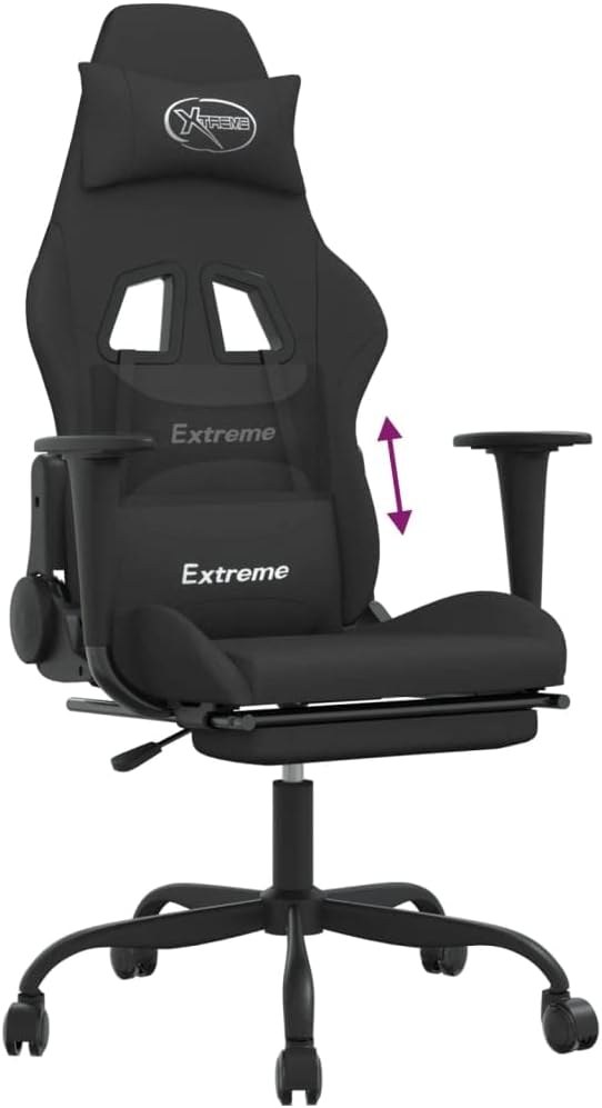 vidaXL Gaming Chair Gaming Chair with Footrest Adjustable Swivel Recliner Racing Computer Chair for Office Gaming Modern Style Black Fabric