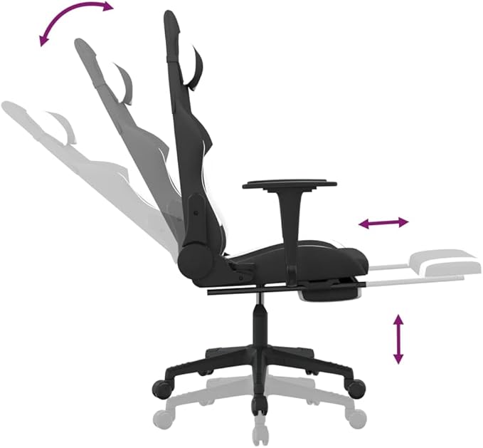 Gaming Chair with Footrest Ergonomic Office Chair Computer Chair with Footrest and Lumbar Support Height Adjustable Game Chair with 360°Swivel Seat Black and White Fabric -AA