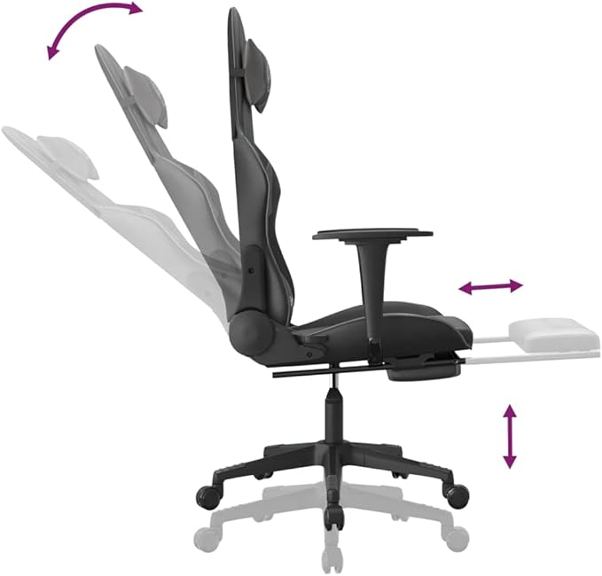 SKM Massage Gaming Chair with Footrest Black&ampGray Faux Leather (16.6 KG/36.52 LBS)