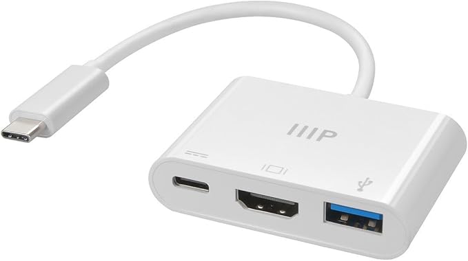 Monoprice 3-in-1 USB-C to HDMI Multiport Adapter - Compact and Portable True Plug-n-Play Compatible with USB C Laptops and Other Type C Devices Supports Windows and MacOS for Home and Office