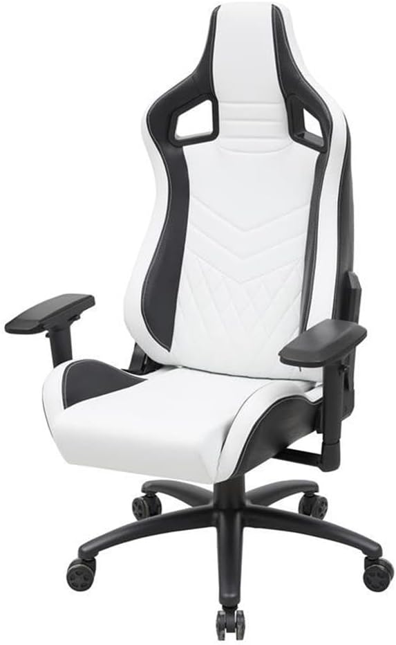Furniture of America Singe Faux Leather Adjustable Gaming Chair in White &amp Black