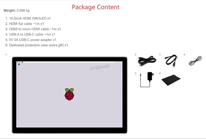 10.5inch HDMI Capacitive Touch AMOLED 2560×1600 2K Resolution with Fully Laminated Toughened Glass Panel for Raspberry Pi Jetson Nano PC Windows 11/10 / 8.1/8 / 7 CM4