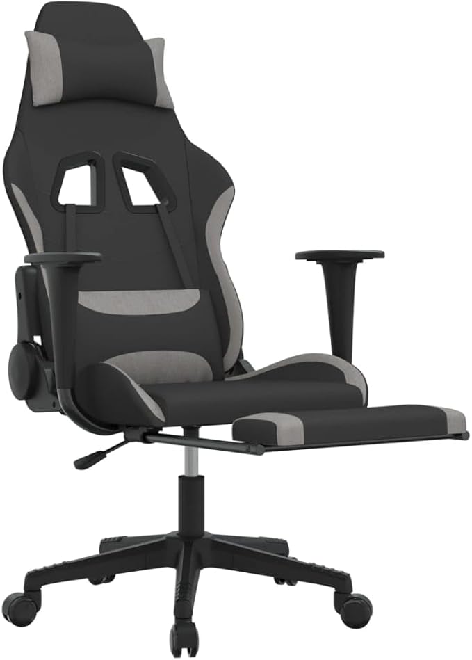 Ergonomic Gaming Chair with Footrest Adjustable Lumbar Support for Comfortable Office Desk Computer Game Reclining Swivel &amp Black Gamer Seat