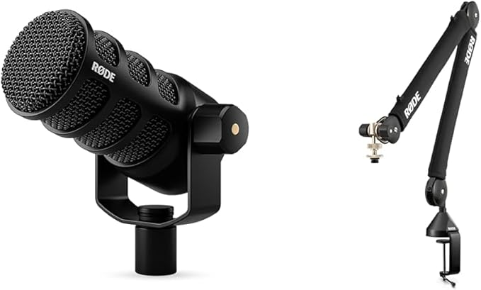 Rode PodMic Starter Pack - rode PodMic Broadcast Microphone with XLR and Connectivity + Rode PSA1+ Professional Studio Arm