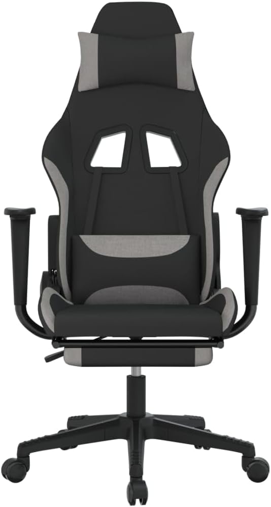 Ergonomic Gaming Chair with Footrest Adjustable Lumbar Support for Comfortable Office Desk Computer Game Reclining Swivel &amp Black Gamer Seat