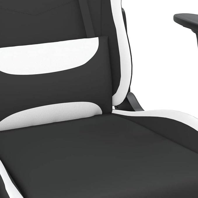 Gaming Chair with Footrest Ergonomic Office Chair Computer Chair with Footrest and Lumbar Support Height Adjustable Game Chair with 360°Swivel Seat Black and White Fabric -AA